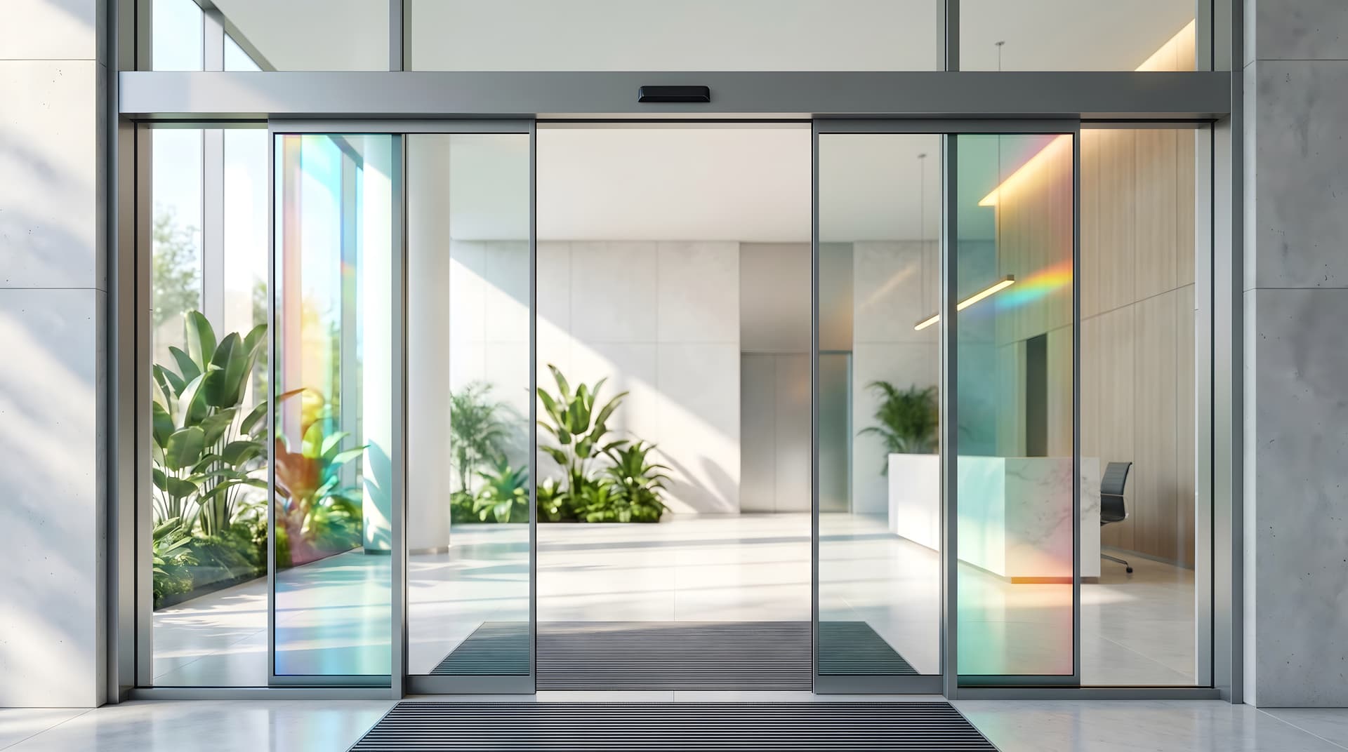 Puertas automáticas de cristal instaladas en un edificio de A Mariña Lucense